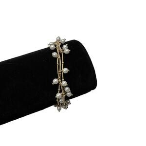 ANNE KLEIN Pearl Beaded Multi Strand Gold Tone Bracelet Elegant Layered Design